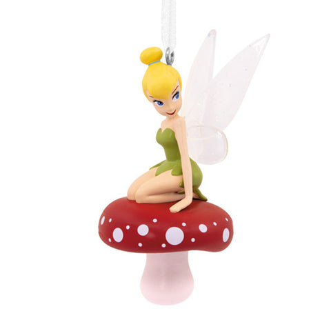 Tinkerbell Christmas Ornament fairy character from Peter Pan sitting on mushroom