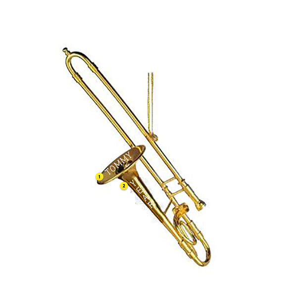 Brass Trombone Christmas tree ornament can be personalized