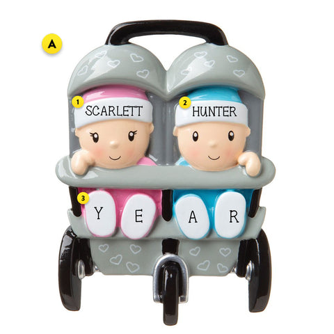 Twins Baby's 1st Christmas Ornament, One Boy, One Girl