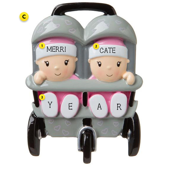 Twins Baby's 1st Christmas Ornament, Two Girls