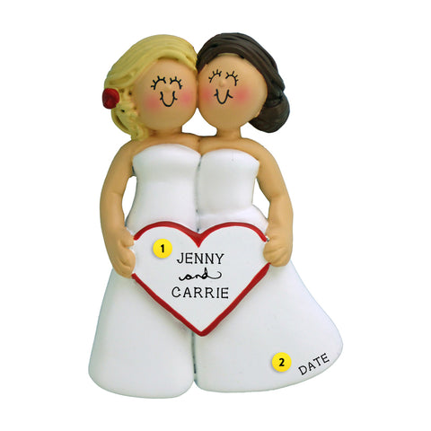Wedding Couple Ornament - Blond Bride and Brunette Bride for Christmas Tree
