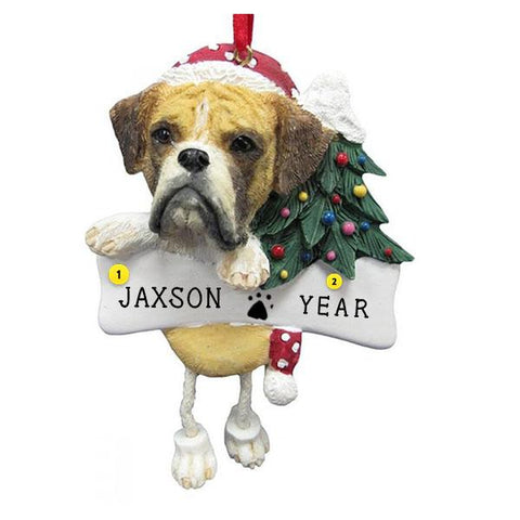 Un-cropped Boxer Dog Ornament for Christmas Tree