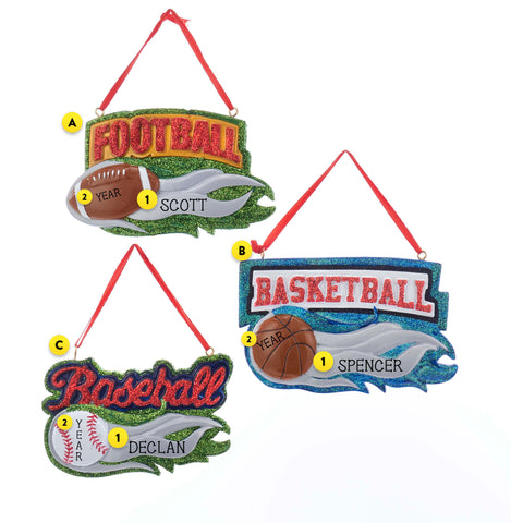 Personalized Sports Ornaments-Football, Basketball or Baseball