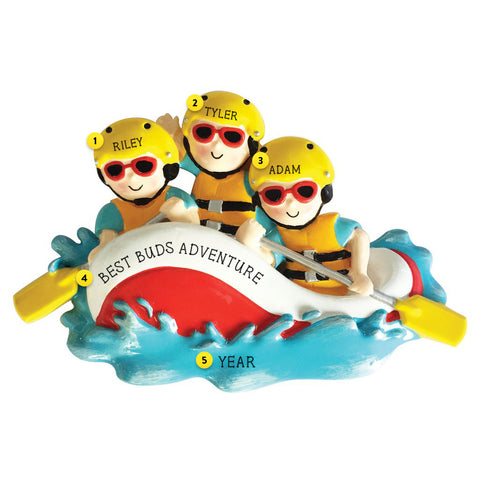 White Water Rafting Family of 3 personalized resin ornament