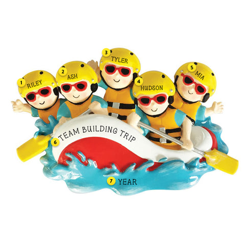 White Water Rafting Family of 5 Personalized resin ornament