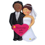 Wedding Couple Christmas Tree Ornament, African American Male with Brunette Female