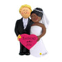 Wedding Couple Christmas Tree Ornament, Blonde Male with African American Female