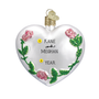 Wedding Heart with entwined rings personalized glass Christmas ornament