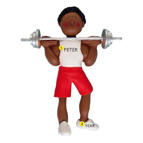 Weight Lifter Christmas Ornament - African American, Male