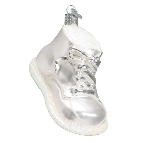 White Baby Bootie Glass Old World Christmas Ornament