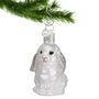 Glass Baby Bunny Ornament hanging by a silver hook