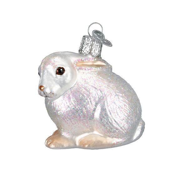 White Bunny Sitting Glass Ornament 