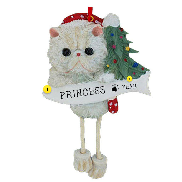 Persian Cat Ornament White for Christmas Tree Personalized