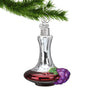 Glass Wine Decanter Christmas Ornament hanging by a silver swirl hook