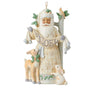 Jim Shore Collectible Santa Ornament in muted neutral colors with a bunny and deer Santa is holding a NOEL banner