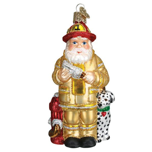 Yellow Coat Fireman Santa Ornament - Old World Christmas