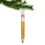 Glass Pencil Ornament hanging by a silver hook