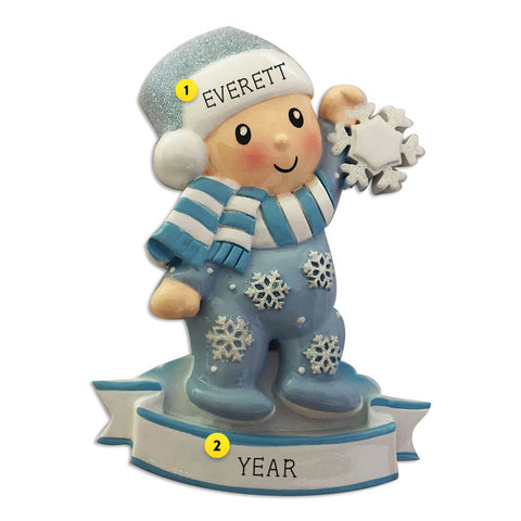 Baby Boy in Pajamas with snowflake resin personalized ornament