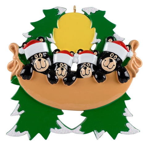 Personalized Bear Family of 4 in a Hammock Ornament