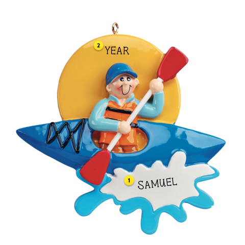 Boy in Kayak Personalized Christmas Ornament 