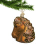 Brown Horse Head Ornament hanging by a gold hook