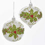 Holly Design Glass Bulb Christmas Ornament 2 Assorted please choose one