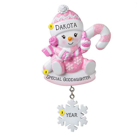Snowbaby Pink with Candy Cane Personalized Christmas Ornament