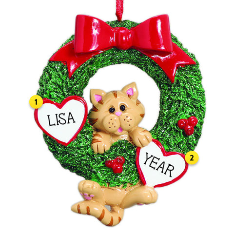 Tabby Cat in Wreath Christmas Ornament