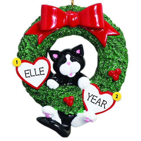 Tuxedo Cat Wreath Christmas Ornament
