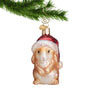 Bunny in Santa Hat Glass Ornament hanging by gold swirl hook