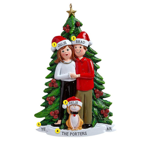 Couple with Cat Christmas Ornament Personalized