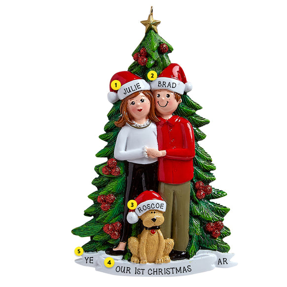 Christmas Couple with Dog Ornament Personalized