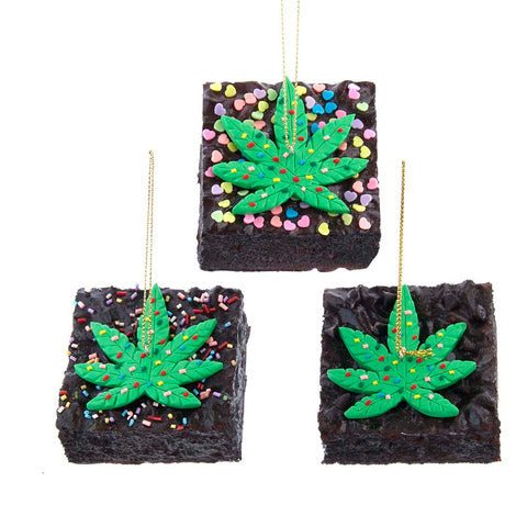 Cannabis Brownie Christmas Tree Ornament, 3 Assorted, w/Heart Sprinkles, w/Sprinkles, w/Chocolate Chips