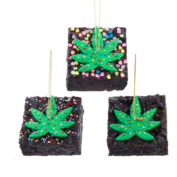 Cannabis Brownie Christmas Tree Ornament, 3 Assorted, w/Heart Sprinkles, w/Sprinkles, w/Chocolate Chips