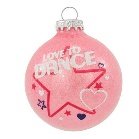 Pink I love to Dance with Star for personalization glass bulb ornament