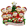 Family of 8 personalized tabletop Christmas decoration family in pajamas opening gifts