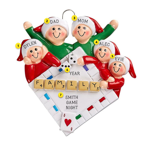 Family of 5 Game Night Christmas Tree Ornament