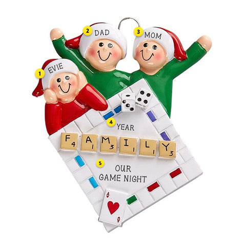 Family of 3 Game Night Christmas Tree Ornament