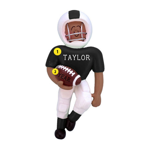 Personalized Football Player Ornament - African-American Male, Black Uniform