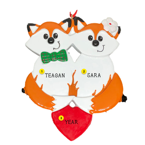 Fox Couple on Heart Christmas Ornament