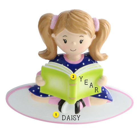 Little Girl Reading a Book resin Personalized Ornament