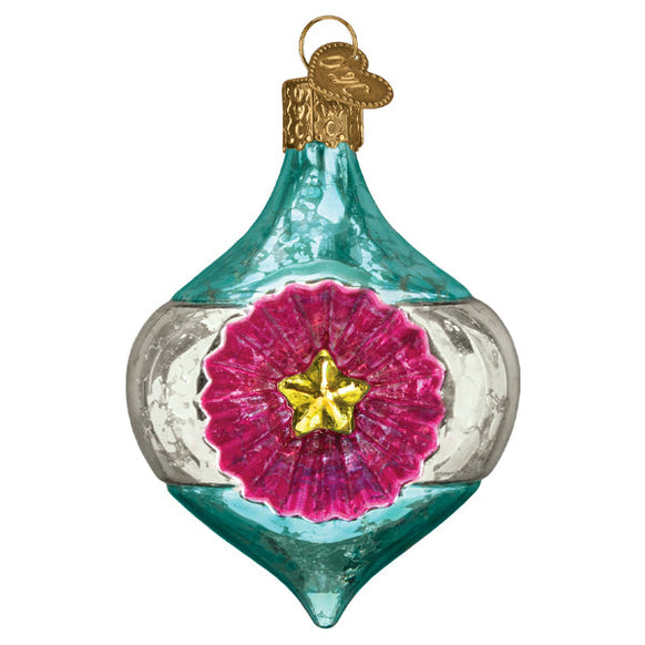 Vintage look reflector ornament in silver, pink and turquoise 