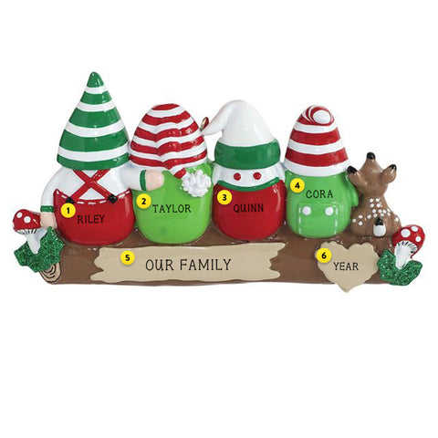Gnome family of 4 Christmas Tree Ornament