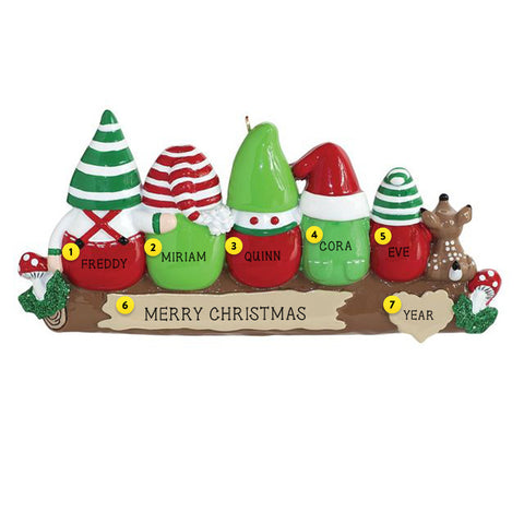 Gnome family of 5 Christmas Tree Ornament