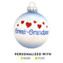 Great-Grandson Glass blue bulb ornament with red hearts