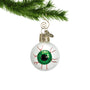 Glass Eye Evil Ornament hanging by a gold swirl hook