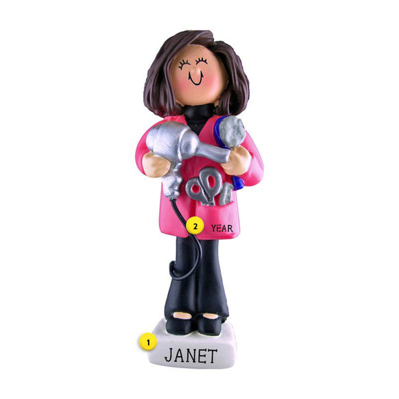 Personalized Hairdresser Ornament - Female, Brown Hair