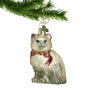 Grey Himalayan Cat Ornament hanging by a gold hook