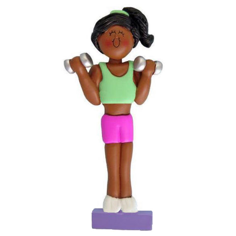 Personalized Workout Girl Ornament - African American
