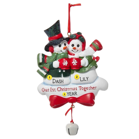 Our 1st Christmas Snowman Couple Personalized Christmas Tree Ornament with words "Our 1st Christmas Together"